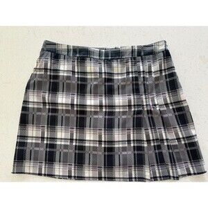 Izod golf skirt, plaid grey/white/black size 8, polyester